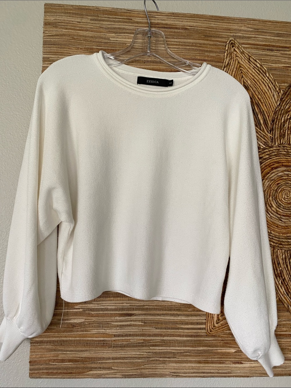 Zesica Cream Crewneck Crop  Lightweight Sweater S